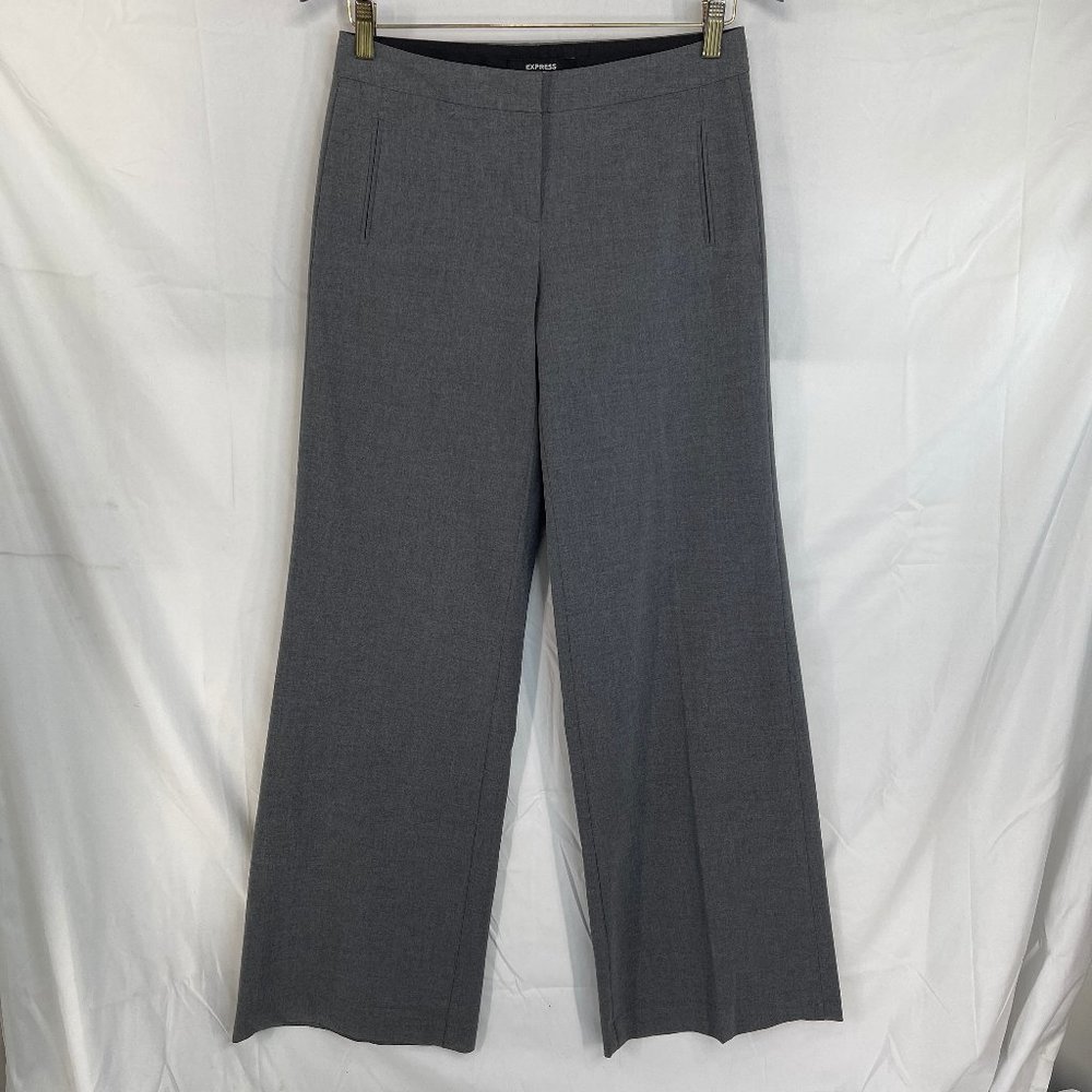 Women's Express Stretch Wide Leg Career Work Pants Size 3 / 4 R Gray Polyester
